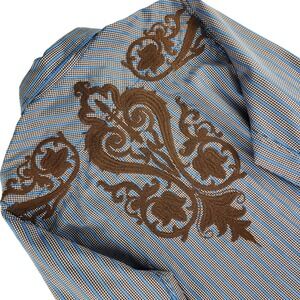 Royal Testimony Western Embroidered Shirt Mens L Blue Brown Striped Style Rodeo